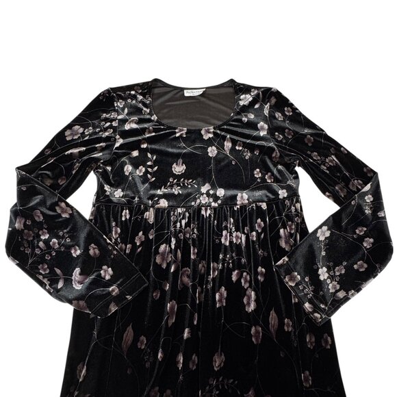 Vintage 90s Whimsigoth Velvet Maxi Dress Sz M Black Floral Witchy Goth Boho - Picture 6 of 13